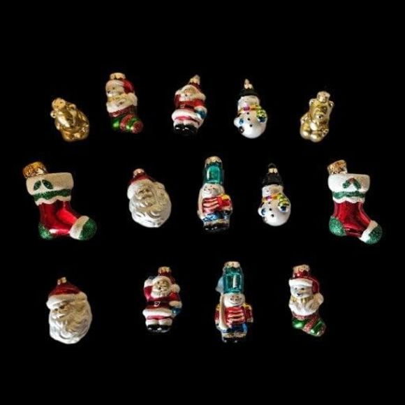 14 Vintage Christmas Ornaments Hand Blown Glass Santa,sock,bear Mini Size. - Picture 2 of 8